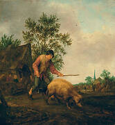 Farmer with a Pig