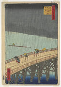 Sudden Shower over the Shin-Ohashi Bridge and Atake (Ohashi Atake no yu dachi) from the series One Hundred Famous Views of Edo (Meisho Edo Hyakkei)