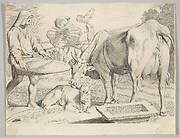 Country Scene with a Peasant, Cow and Calf