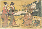 四季の花|Girls Picking Green Leaves, from the illustrated book Flowers of the Four Seasons