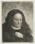 The artist's mother with her hand on her chest