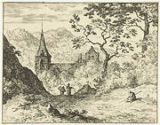 Landschap met kerk in vallei