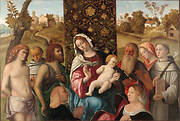 Virgin and Child with St. Sebastian, St. Francis, St. John the Baptist, St. Jerome, an unidentified female saint, St. Anthony of Padua and two donors