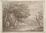 Wooded Landscape with Two Country Carts and Figures