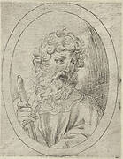 Saint Paul holding a sword, in an oval frame, from Christ, the Virgin, and Thirteen Apostles