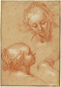 Three Studies of Women (recto); Four Studies of Hands and a Counterproof of a Kneeling Young Man (verso)