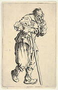 Bearded man, dressed in rags, holding his head with one hand and a walking stick with the other, from the series 'The beggars' (Les gueux)