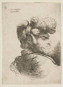 Man in profile facing right, wearing a fur hat, from series of  'Small Heads in Oriental Headdress'