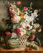 Fruit and Flowers in a Willow Basket