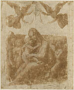 Madonna of humility, crowned by two flying angels and surrounded by six other angels