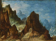 High mountain landscape with pilgrims