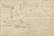 Recto: Designs for boats. Verso: A design for a paddle-boat, and the head of an old man in profile