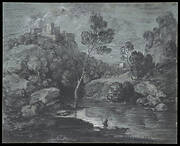 Mountain Landscape with a Castle and a Boatman