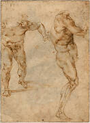 Two Nude Studies of a Man Storming Forward and Another Turning to the Right (verso), c. 1504