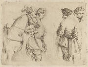 Pole Holding the Bridle of a Horse while Speaking with Two Other Men