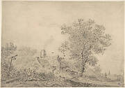 Landscape with cottages and a figure by a cart