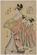 The Courtesan Takihime and Attendants (from the series New Patterns of Young Greens)