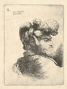 Man in profile facing right, wearing a fur hat, from series of  'Small Heads in Oriental Headdress'