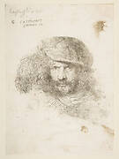 Head of a man wearing a feathered cap (possibly Bernini, possibly a self portrait), from the series of 'Large Oriental Heads'