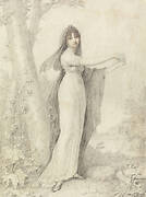 Portrait of a Lady Standing near a Lake