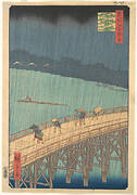 Ōhashi Atake no yūdachi|名所江戶百景　大はしあたけの夕立|Sudden Shower over Shin-Ōhashi Bridge and Atake (Ōhashi Atake no yūdachi), from the series One Hundred Famous Views of Edo (Meisho Edo hyakkei)