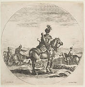 Polish horseman with a bow and arrow, seen from behind with his horse facing right, a circular composition, from 'Figures on Horseback' (Cavaliers nègres, polonais et hongrois)