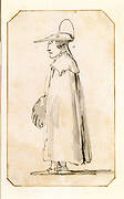 Caricature of a Man in a Long Cloak, Standing in Profile to the Left