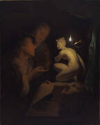 Young Man and Woman Studying a Statue of Venus, by Lamplight