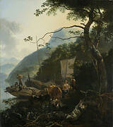 Boatmen Moored on the Shore of an Italian Lake