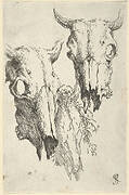 Two ox skulls and a portion of a third, study for "Democritus in Meditation"