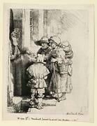 Beggars receiving alms at the door of a house