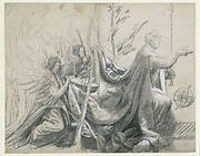 Study of a Kneeling King with Two Angels