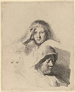 Three Heads of Women, One Lightly Etched