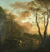 Italian Landscape with Resting Travelers