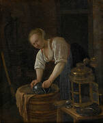 Woman scouring metalware