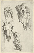 Three ox skulls, two horse skulls, and a grotesque head, study for "Democritus in Meditation"