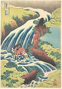 諸國瀧廻リ　和州吉野義経馬洗滝|The Waterfall Where Yoshitsune Washed His Horse at Yoshino in Yamato Province (Washū Yoshino Yoshitsune uma arai no taki), from the series A Tour of Waterfalls in Various Provinces (Shokoku taki meguri)