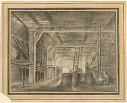 Interior of a Barn with a Family of Coopers