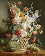 Fruit and Flowers in a Willow Basket