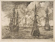 Four-Master (Left) and Two Three-Masters Anchored near a Fortified Island with a Lighthouse from The Sailing Vessels