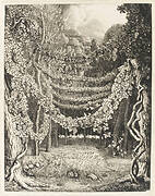 Woodland Scene with Festooned Grapevines and a Buffalo Herd in the Distance