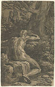 A seated man viewed from behind (Narcissus)