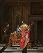 A Woman with a Cittern and a Singing Couple at a Table