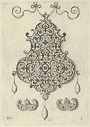 Design for the Verso of a Pendant with an Oval Motif Between Strapwork