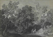 Wooded Landscape with Figures and Houses on the Hill