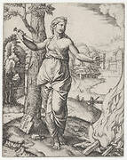 Dido holding a dagger in her right hand, left arm outstreched