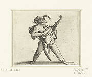 Commedia dell'arte-figuur met gitaar, zwaard en masker