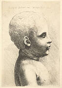 Head and shoulder of a child, in profile to right