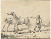 Two Horses, One Urinating and the Other Whinnying, and a Standing Man with his Right Arm Raised