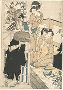 忠臣蔵九段目|A Woman at Her Toilet Seated before a Mirror, Having Her Hair combed by a Kameyui (Woman Hairdresser)